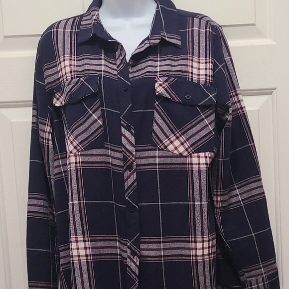 Charlotte Russe Plaid Flannel Button Up Long Sleeve Button Roll Up Cuff Shirt - Picture 1 of 12